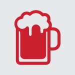 An over flowing red beer jug icon in front of a light gray background used to show the partnership between Slappy McPappy's and The Broken Hatchet Brewery located on Main Street in Belton MO